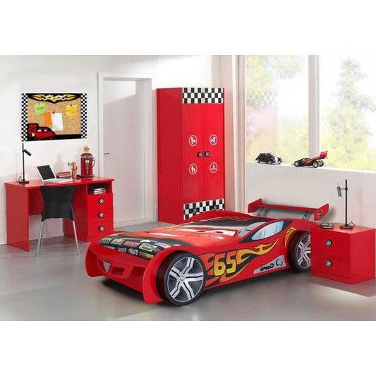 New Stylish Car Bed Single With Side Table -Study Table & Wordabe