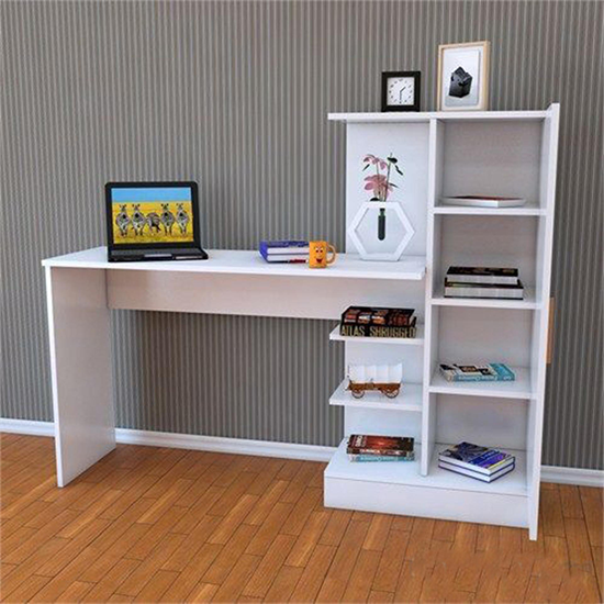 HOMIDEA DERONI Writing Desk - Computer Workstation - Home Office Desk -  Writing Table with Shelves in Modern Design (Avola/White)