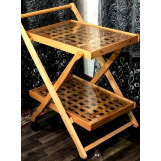 Wooden Tea Trolley With Texured Layers